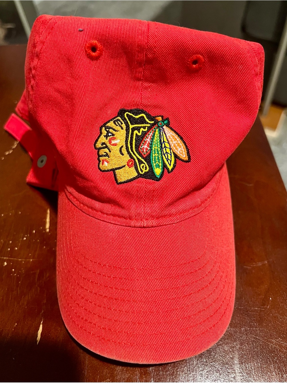 Reebok Red Baseball Cap with Multicolor Feather Patch